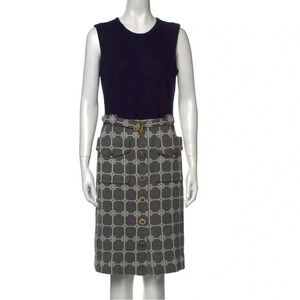 Tory Burch Logo Knee Length Wool Sheath Dress Sleeveless Size M Belt/Pockets